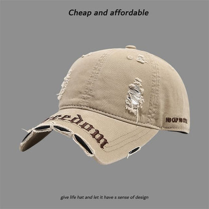 Distressed Letter Cap Washed Embroidered