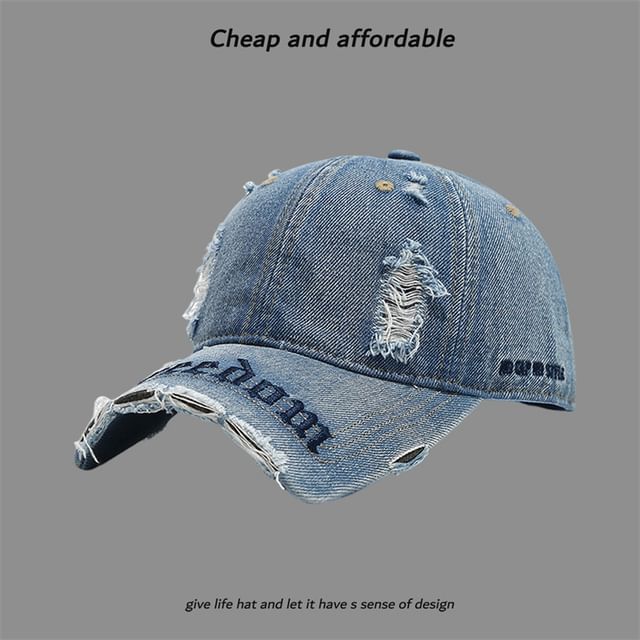 Distressed Letter Cap Washed Embroidered