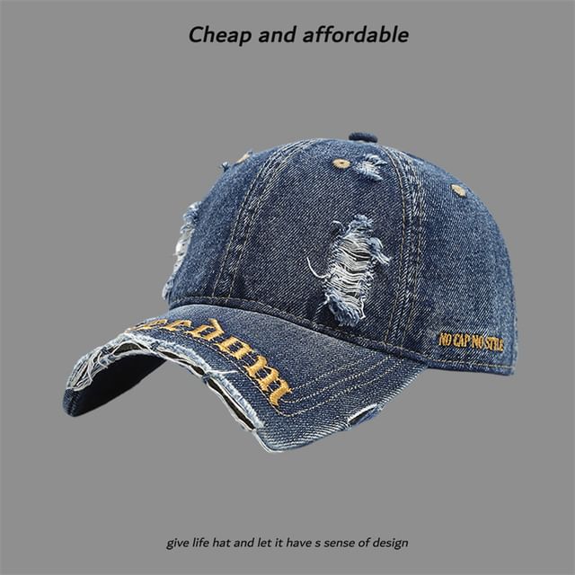 Distressed Letter Cap Washed Embroidered