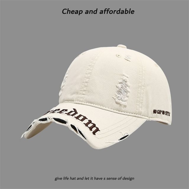 Distressed Letter Cap Washed Embroidered