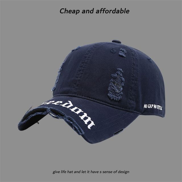 Distressed Letter Cap Washed Embroidered