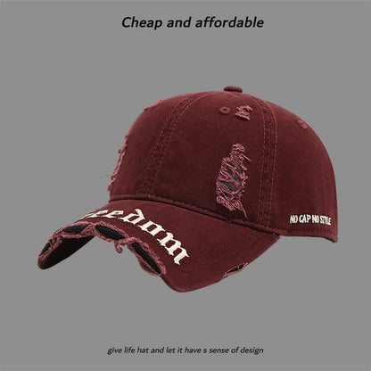 Distressed Letter Cap Washed Embroidered