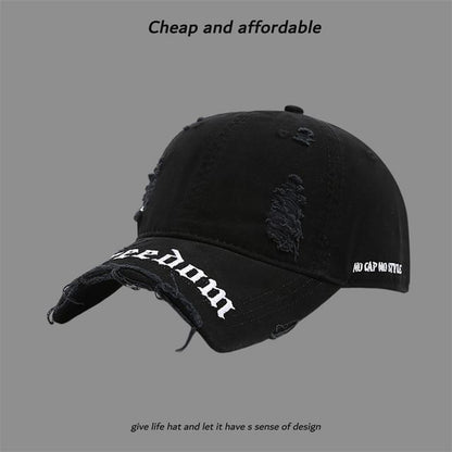 Distressed Letter Cap Washed Embroidered