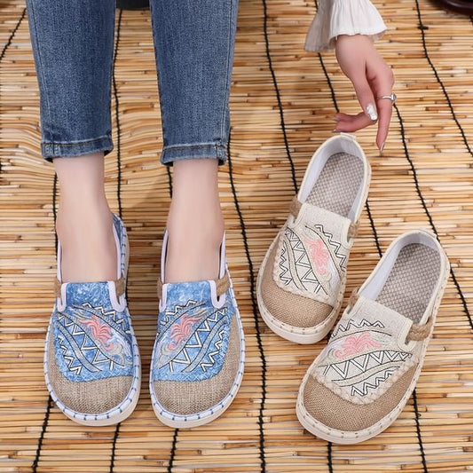 Slip Ons Platform Embroidered Panel