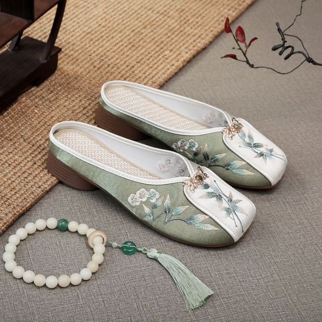 Mules Floral Embroidered Panel