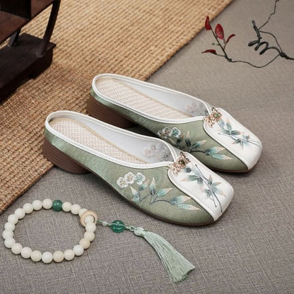 Mules Floral Embroidered Panel