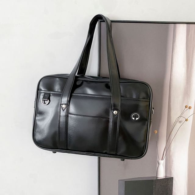 Faux Leather Pocketed Tote Bag