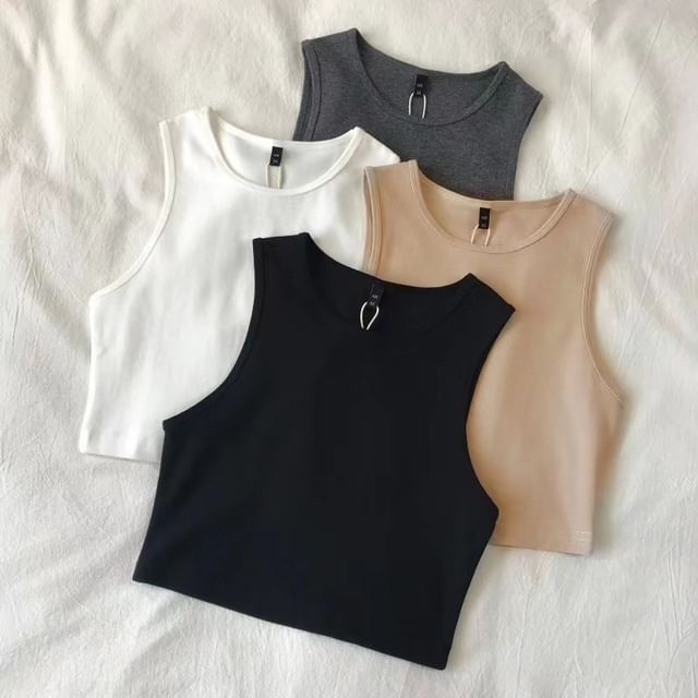 Crew Tank Top Crop Plain Neck