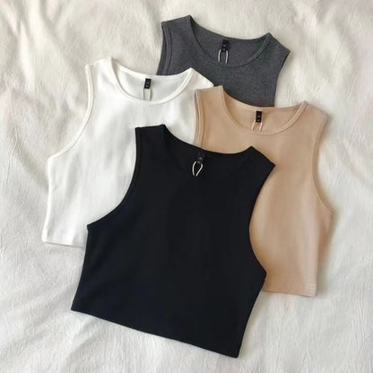 Crew Tank Top Crop Plain Neck