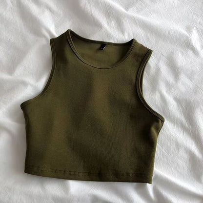 Crew Tank Top Crop Plain Neck