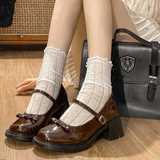 Pumps Bow Chunky Heel Jane Mary