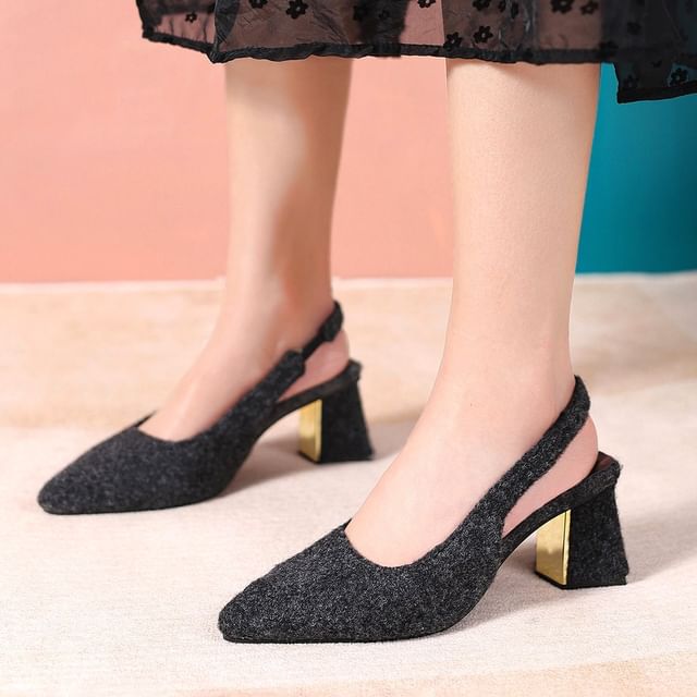 Slingback Pointed Heel Pumps Block Toe