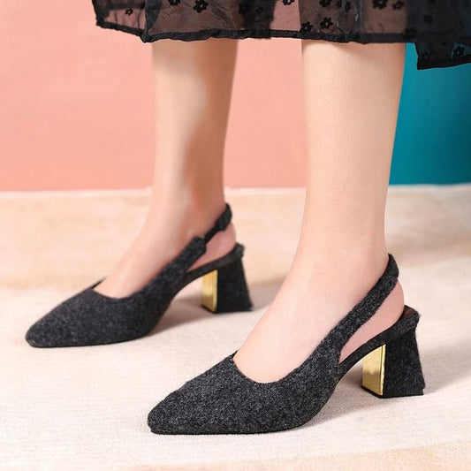 Slingback Pointed Heel Pumps Block Toe