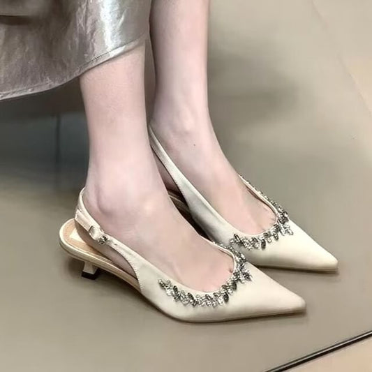 Pumps Pointed Rhinestone Slingback Stiletto Toe Heel