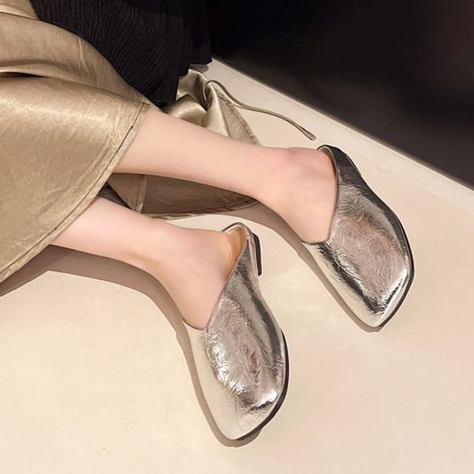 Mules Faux Square Toe Metallic Leather
