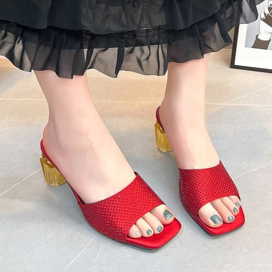 Plain Slide Sandals Block Heel
