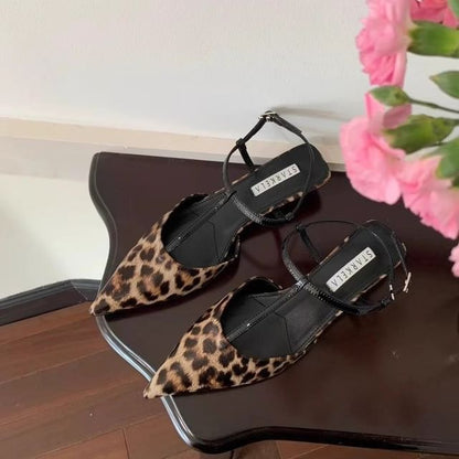 Print Sandals Slingback Pointed Toe Leopard