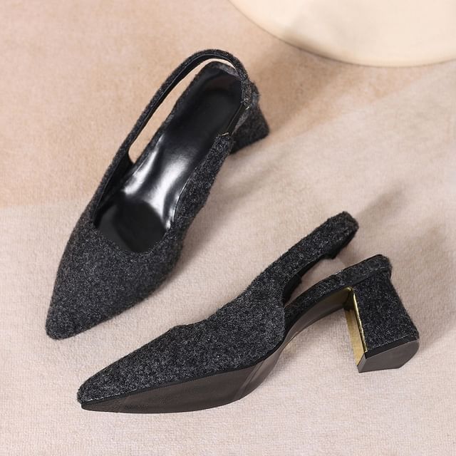 Slingback Pointed Heel Pumps Block Toe