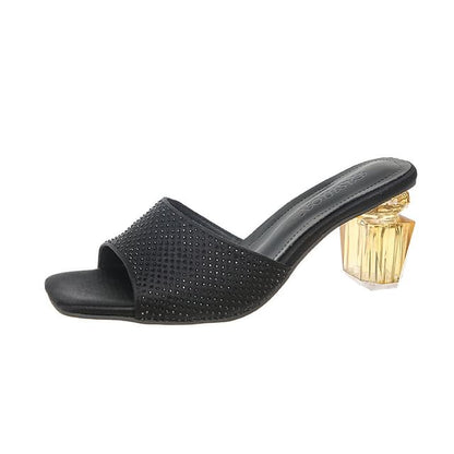 Plain Slide Sandals Block Heel