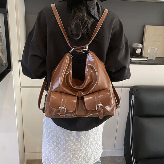Leather Faux Multi-Pocket Backpack