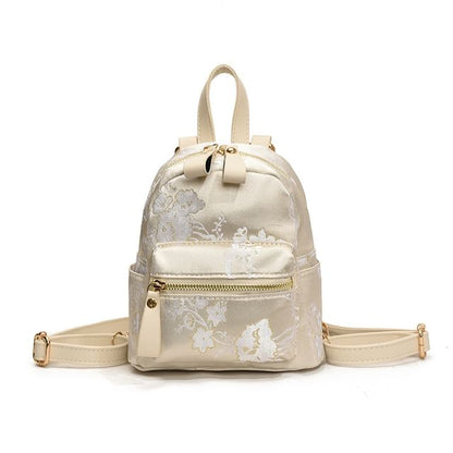 Multi-Pocket Embroidered Flower Backpack