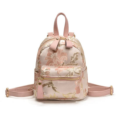 Multi-Pocket Embroidered Flower Backpack