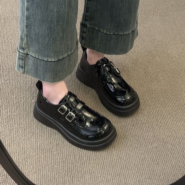 Platform Leather Faux Loafers Buckled