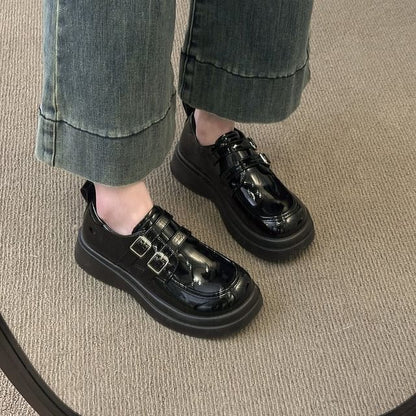 Platform Leather Faux Loafers Buckled