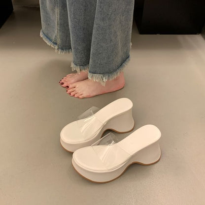 PVC Panel Sandals Heel Wedge Platform Slide