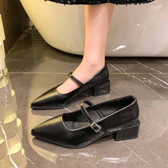 Heel Jane Mary Pointy Shoes Chunky