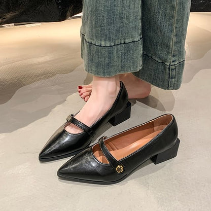 Chunky Jane Mary Heel Pointy Shoes