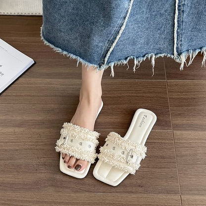 Tasseled Buckled Sandals Square-Toe Slide