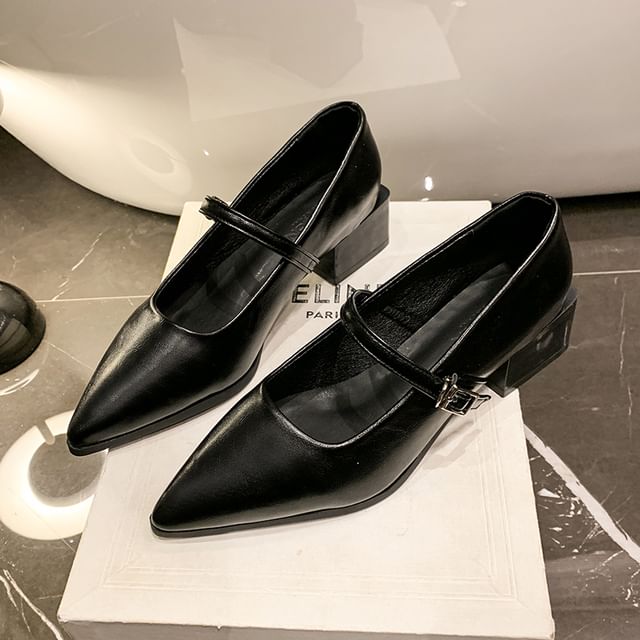 Heel Jane Mary Pointy Shoes Chunky
