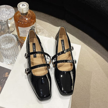 Sandals Heel Square-Toe Strap Double Low