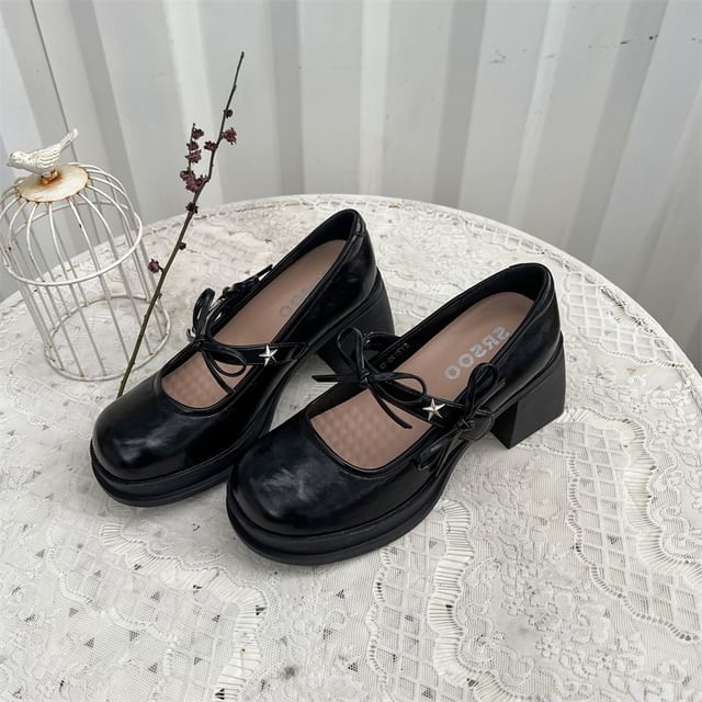 Chunky Shoes Jane Mary Heel Bow