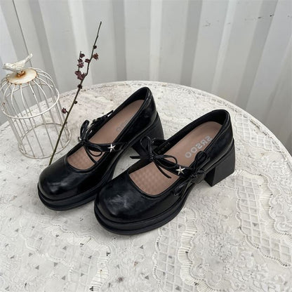 Chunky Shoes Jane Mary Heel Bow