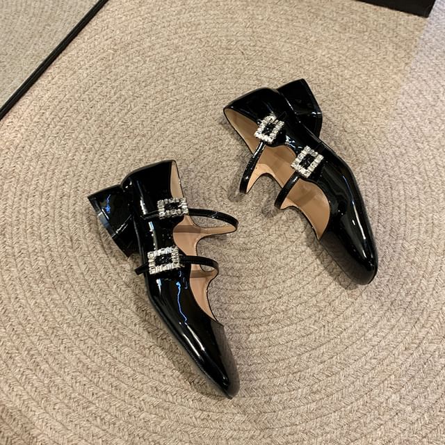 Mary Buckled Shoes Strap Double Rhinestone Jane