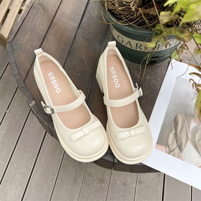 Mary Shoes Heel Jane Bow Block