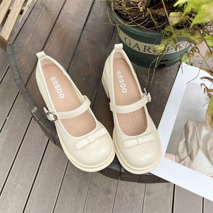 Mary Shoes Heel Jane Bow Block