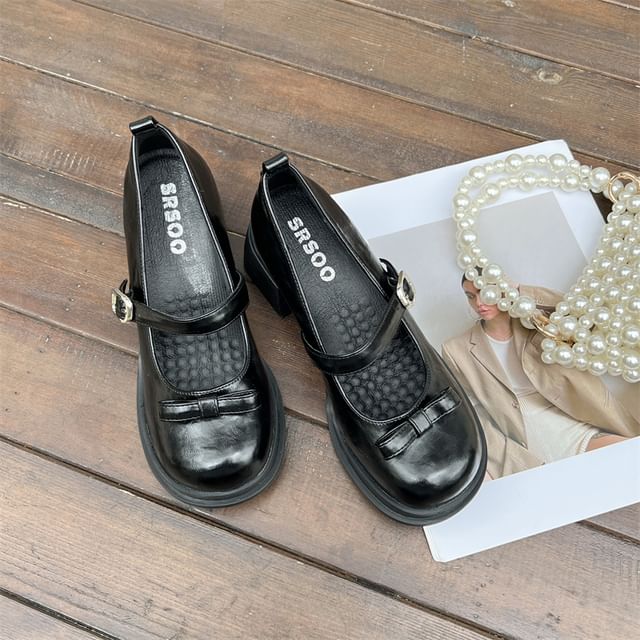 Mary Shoes Heel Jane Bow Block