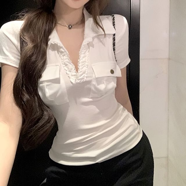 Short-Sleeve Fit Plain Collar Slim Tee