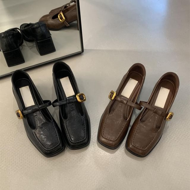 Toe Heel Square Chunky Jane Shoes Mary