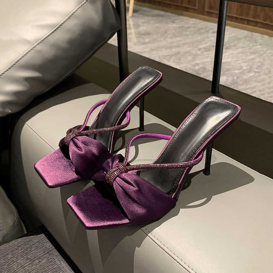 Slide Rhinestone Heel Stiletto Sandals Bow