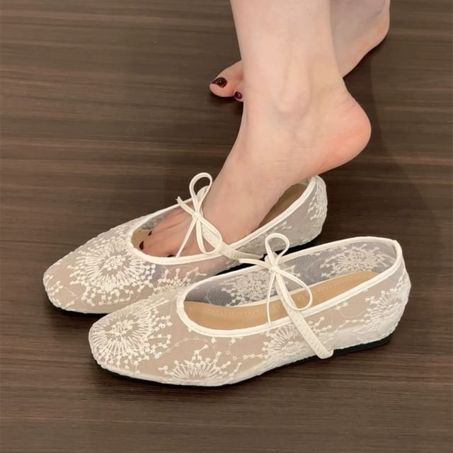 Bow Mary Jane Flat Mesh Shoes