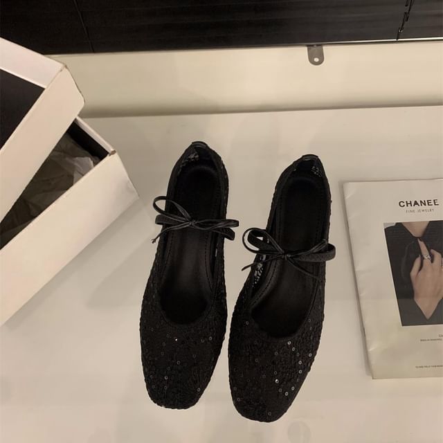 Bow Mary Jane Flat Mesh Shoes