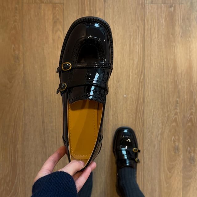 Loafers Chunky Buckled Faux Heel Leather