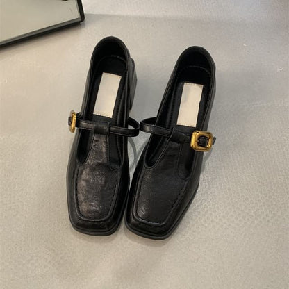 Toe Heel Square Chunky Jane Shoes Mary