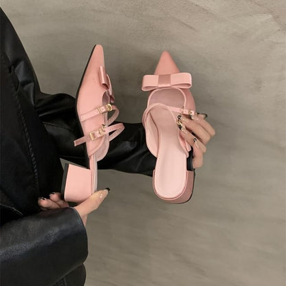 Bow Chunky Mules Mary Toe Jane Pointed Heel