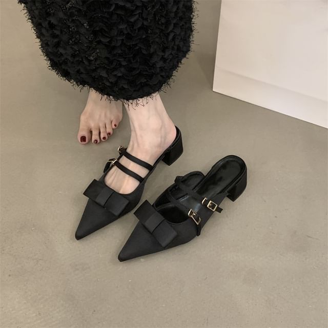 Bow Chunky Mules Mary Toe Jane Pointed Heel