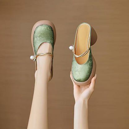 Floral Mules Chunky Platform Mary Jane Heel